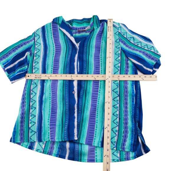 Alia Women's Button-Down Shirt Size 16 Striped Pattern Blue & Green Polyester - Picture 3 of 4